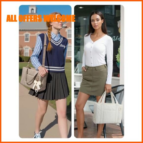 Quilted Crossbody Tote Bag with Zipper, Detachable Strap, Water-Resistant - Picture 4 of 8